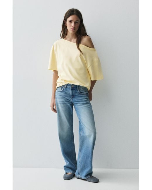 Pull&Bear Blue Asymmetric Short Sleeve T-Shirt