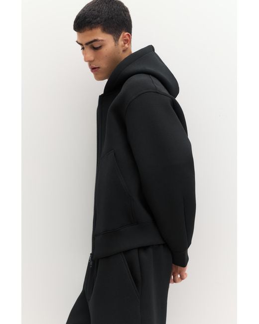 Pull&Bear Black Neoprene-Effect Hoodie for men