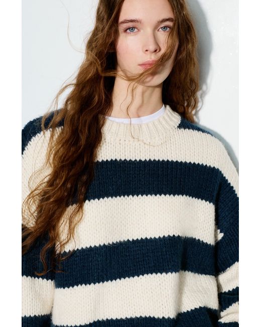 Pull&Bear Blue Chunky Knit Striped Sweater