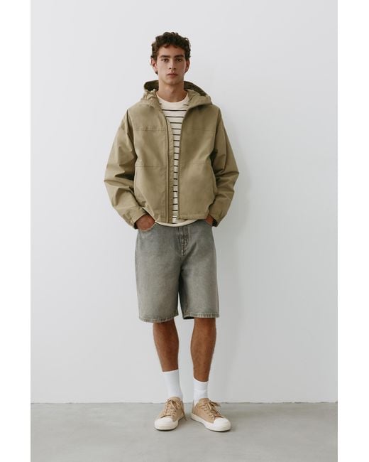 Pull&Bear Natural Lightweight Hooded Raincoat for men