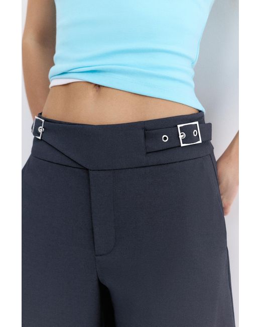 Pull&Bear Blue Barrel Trousers With Buckles