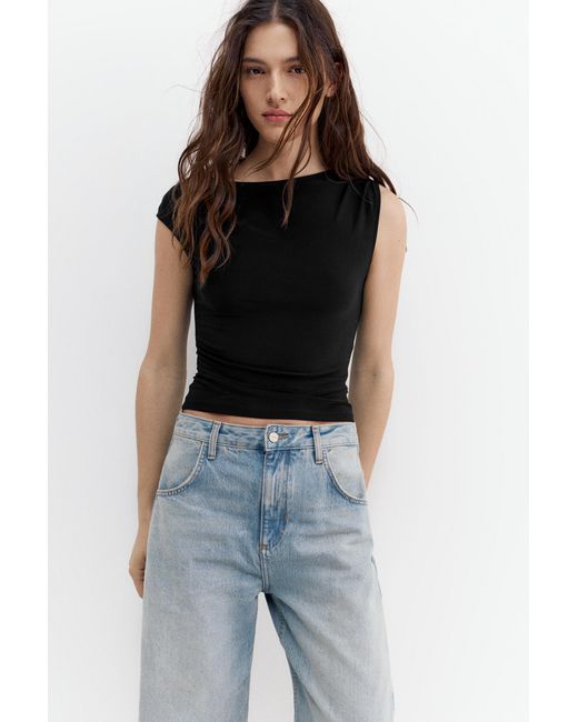 Pull&Bear Black Gathered Asymmetric Top