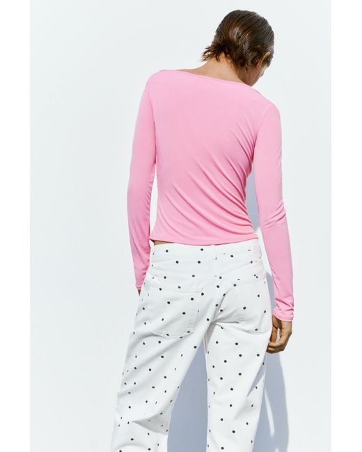Pull&Bear Pink Boat Neck Top With Gathered Detail