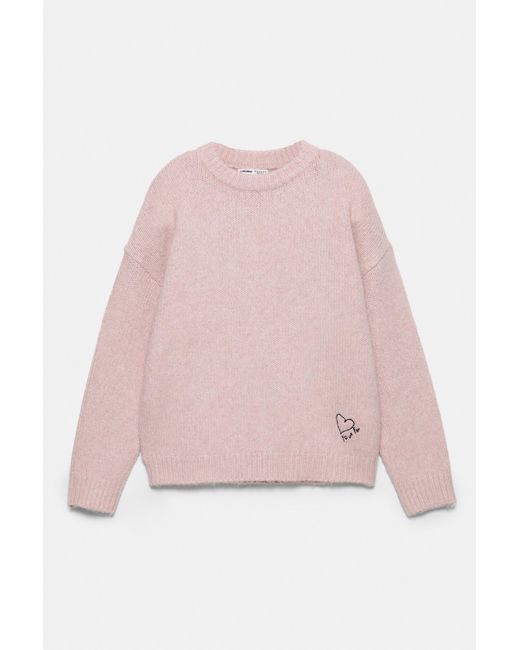 Pull Cœur Brodé Pull&Bear en coloris Pink