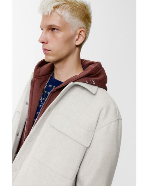 Pull&Bear White Cloth Overshirt With Pockets for men
