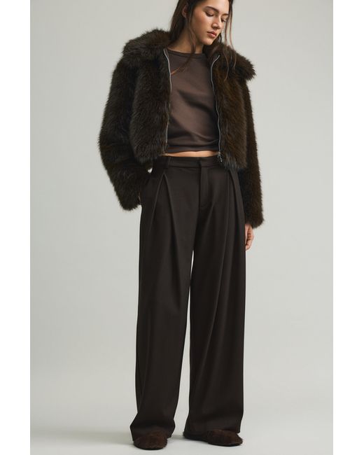 Pull&Bear Black Wide-Leg Double Dart Trousers