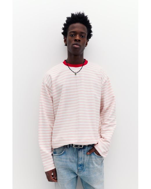 Pull&Bear Pink Striped Long-Sleeve T-Shirt for men