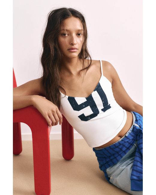 Pull&Bear Top Met Nummer-Print in het White