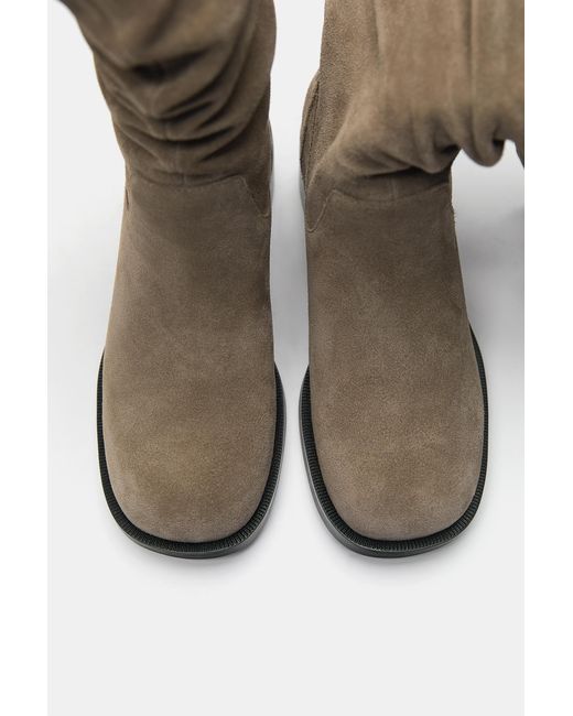 Pull&Bear Green Studded Tall Leather Boots