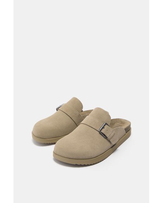 Pull&Bear Natural Leather Buckle Clogs for men
