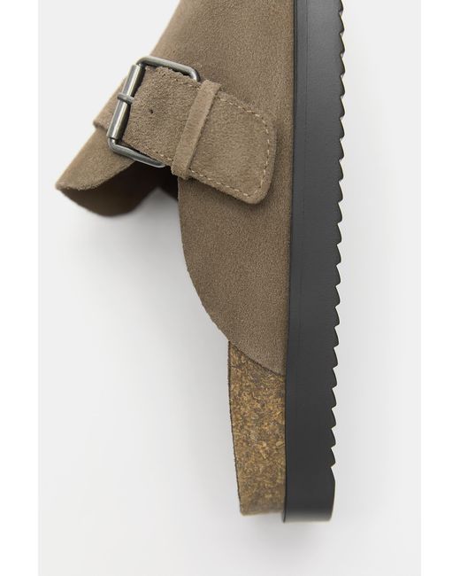 Pull&Bear Natural Leather Buckle Clogs for men