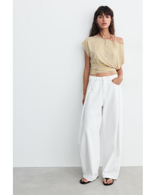 Pull&Bear Natural Asymmetric Short Sleeve T-Shirt