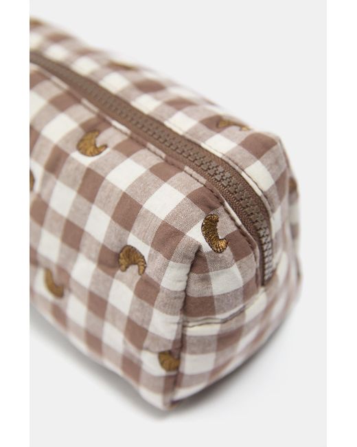 Pull&Bear Brown Croissant Gingham Wash Bag