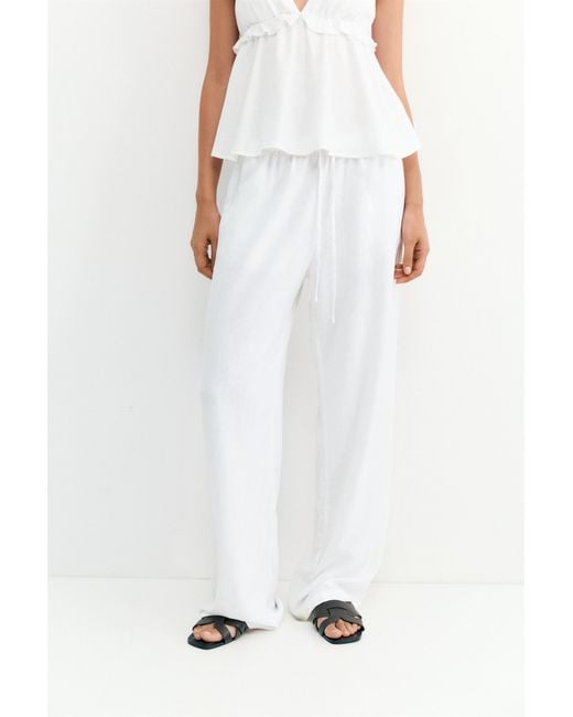 Pull&Bear White Flowy Trousers With Linen