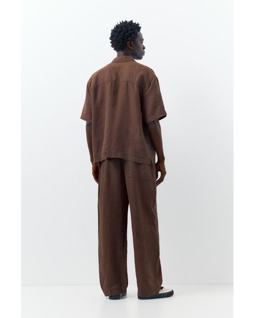 Pull&Bear Brown 100% Linen Jogger Trousers for men