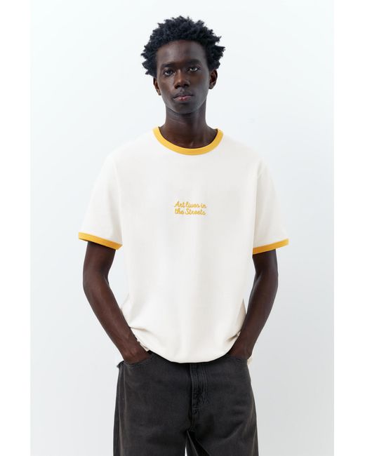 Pull&Bear White Ribbed Slogan T-Shirt for men