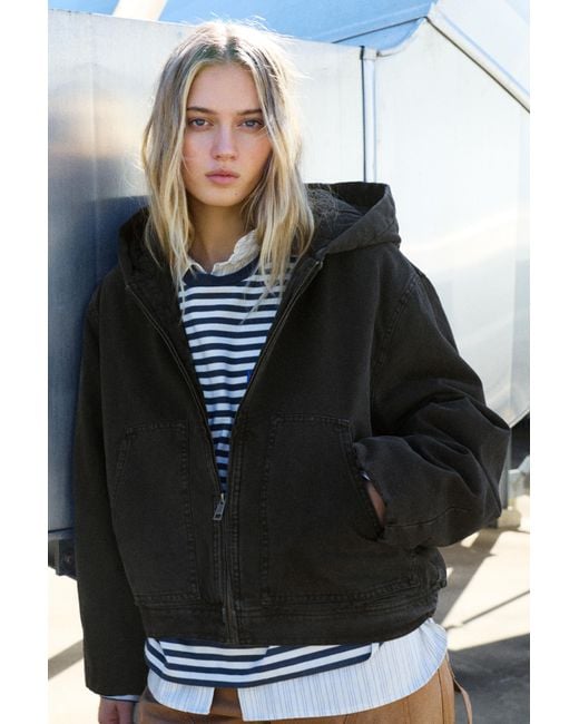 Pull&Bear Black Hooded Zip-Up Jacket
