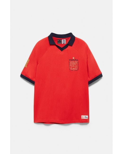 Pull&Bear Red Spain Fifa World Cup 26 Polo Shirt for men