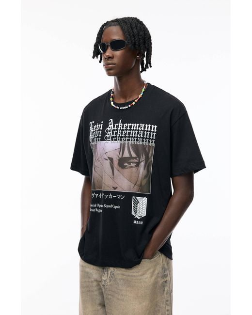 Pull&Bear Black Attack On Titan T-Shirt for men