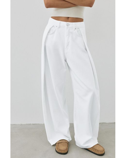 Pull&Bear White Pleated Balloon Fit Baggy Jeans