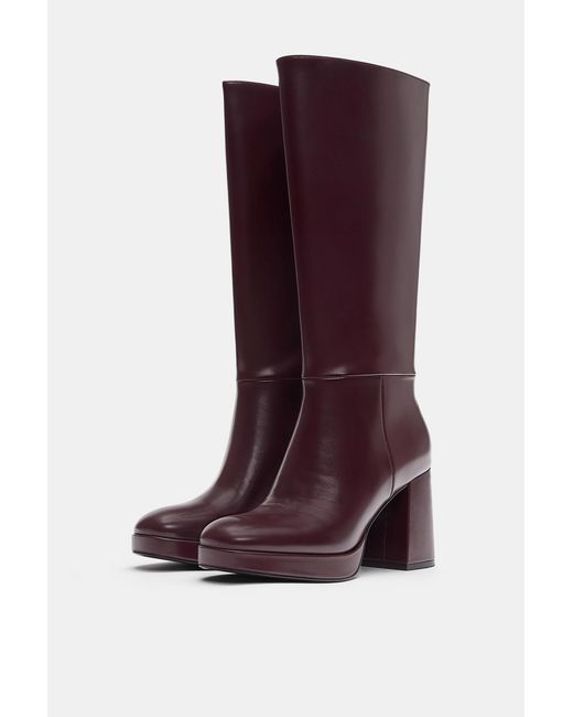Pull&Bear Red High-Heel Platform Boots