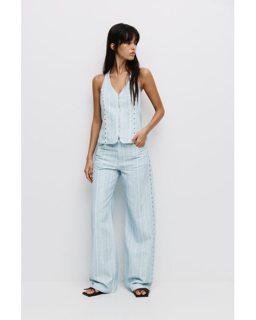 Pull&Bear Blue Striped Straight-Leg Jeans
