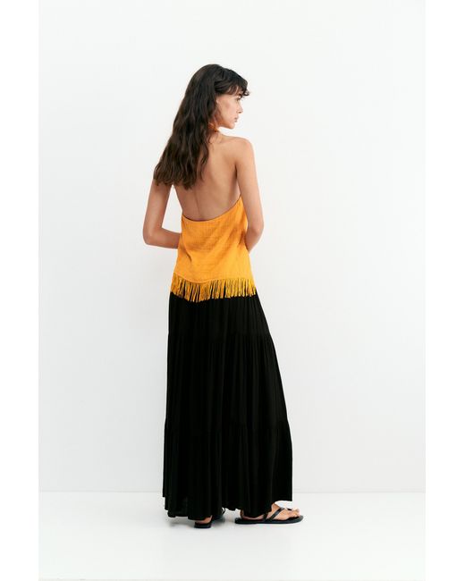 Pull&Bear Blue Flowy Paneled Midi Skirt