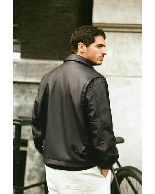 Pull&Bear Black Leather Effect Toggle Jacket for men
