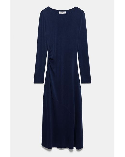 Pull&Bear Blue Draped Flowing Cupro Midi Dress