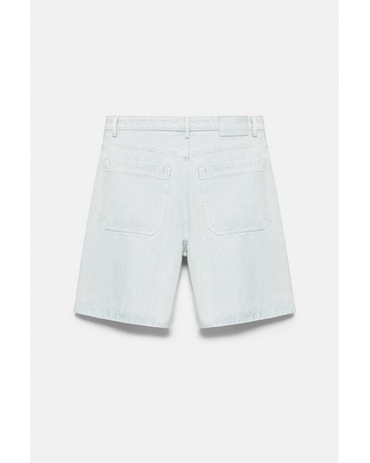 Pull&Bear White Baggy Denim Bermuda Shorts With Seams for men