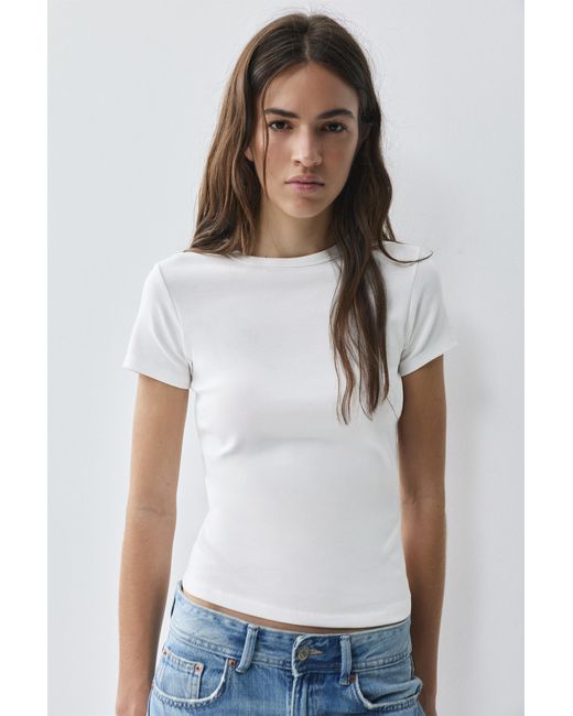 Pull&Bear White Fitted Short Sleeve T-Shirt