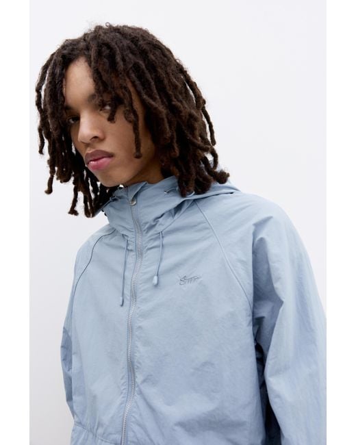 Pull&Bear Blue Stwd Hooded Raincoat for men