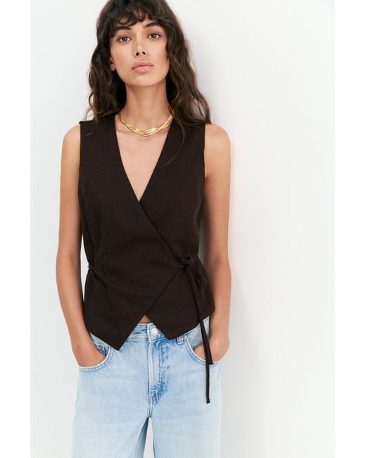 Pull&Bear Brown Rustic Linen-Blend Waistcoat