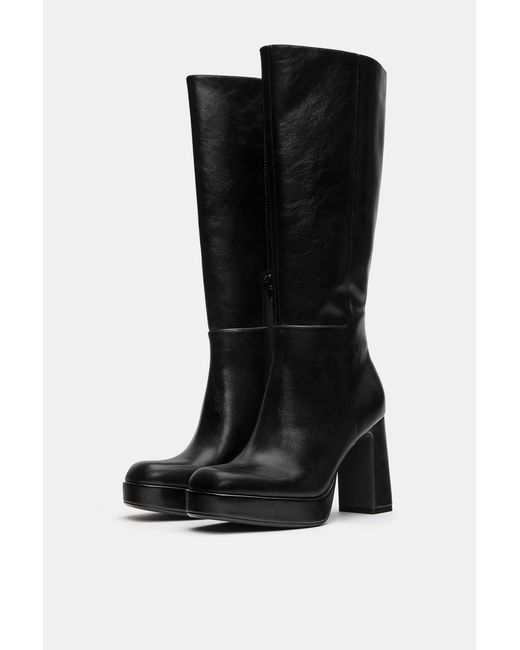 Pull&Bear Black High-Heel Platform Boots