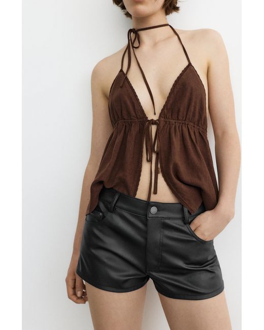 Pull&Bear Black Studded Low-Rise Leather Effect Shorts