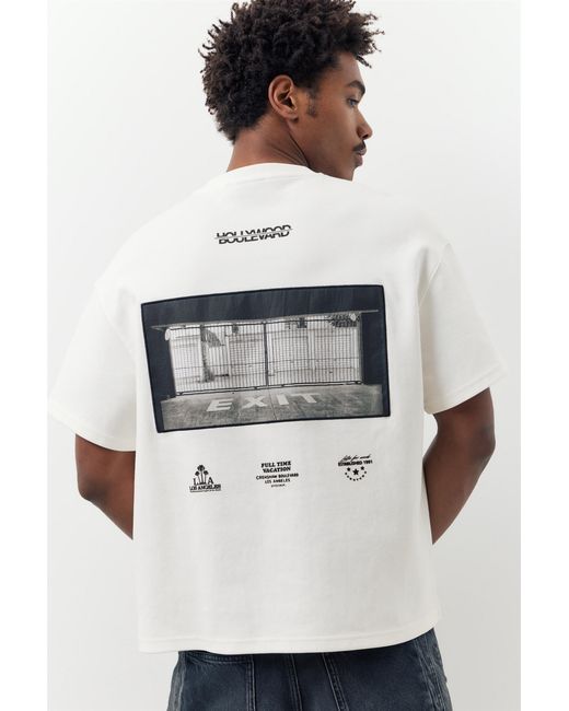 Pull&Bear White Short Sleeve Boxy Sweatshirt With Graphic for men