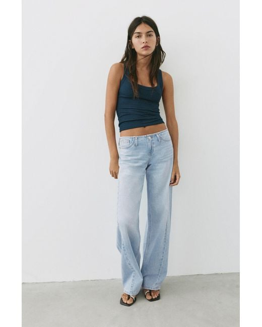 Pull&Bear Blue Low-Rise Straight Jeans
