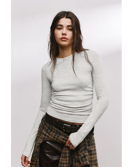 Pull&Bear Gray Soft Touch T-Shirt With Gathered Detail