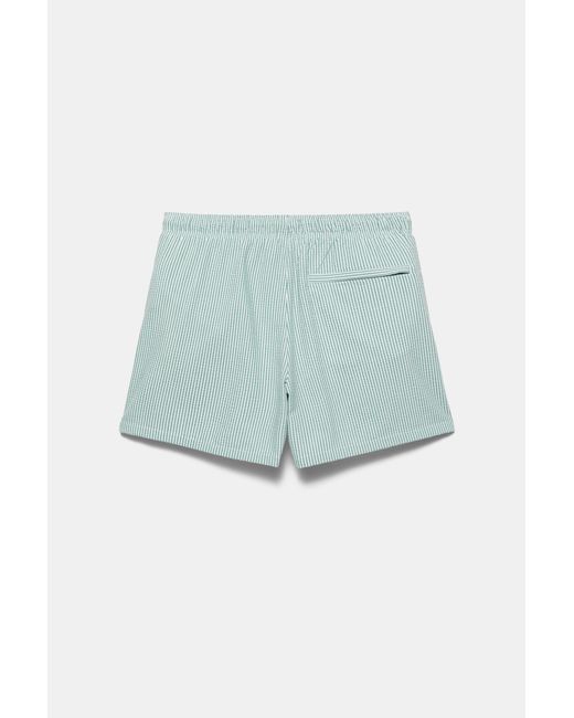 Pull&Bear Green Striped Seersucker Swimming Trunks for men
