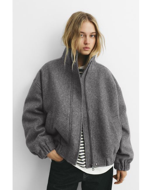 Pull&Bear Gray Oversize Felt Jacket