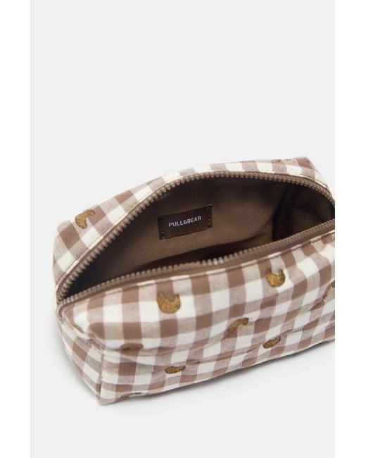 Pull&Bear Brown Croissant Gingham Wash Bag