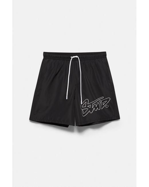 Pull&Bear Black Stwd Board Shorts for men