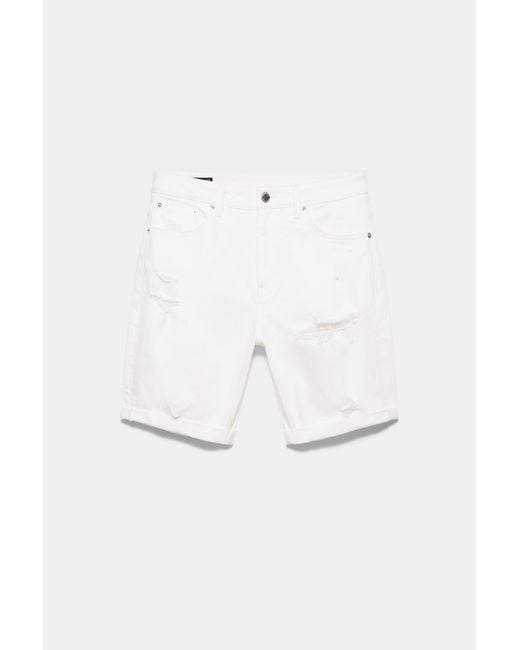 Pull&Bear Blue Ripped Denim Bermuda Shorts for men
