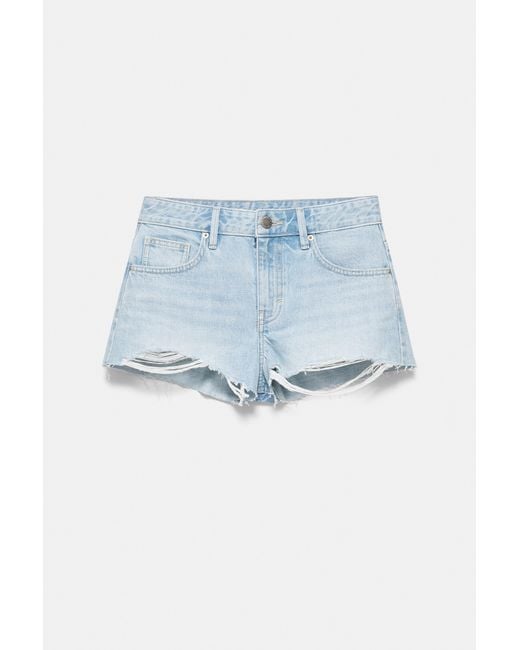 Pull&Bear Mini Denim Short Met Scheuren in het White
