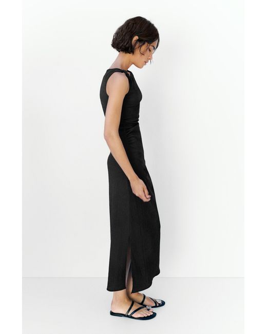 Pull&Bear Black Gathered Knot Midi Dress