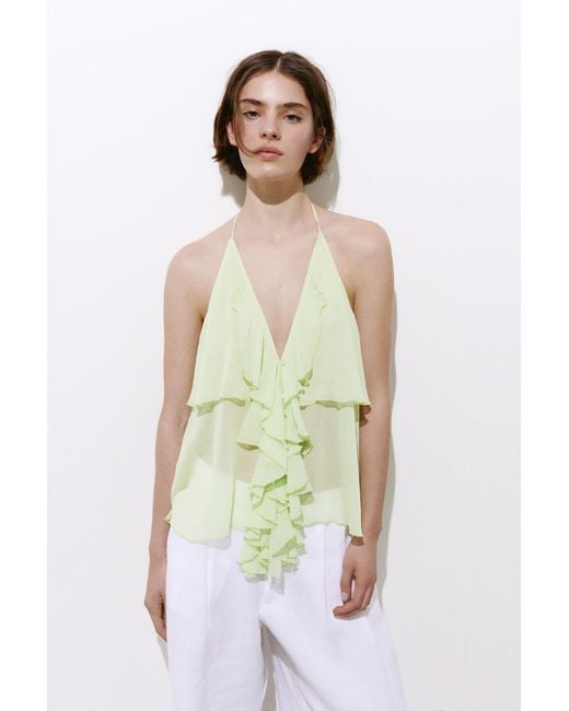 Pull&Bear White Halter Neck Ruffle Top