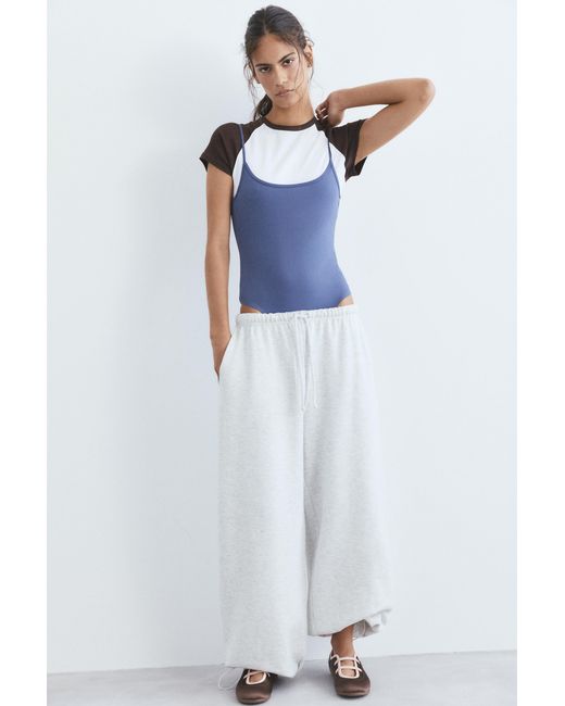 Pull&Bear Blue Wide-Leg Tracksuit Bottoms With Adjustable Hem