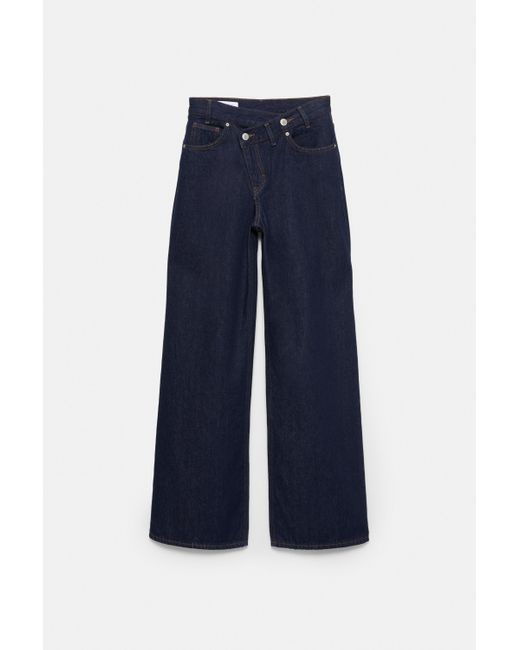 Pull&Bear Blue Wide Leg Jeans With Crossover Waistband