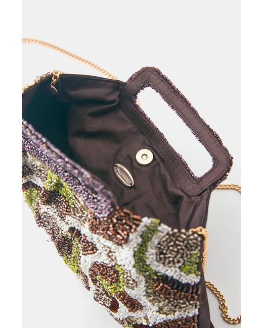 Pull&Bear Brown Beaded Clutch Bag