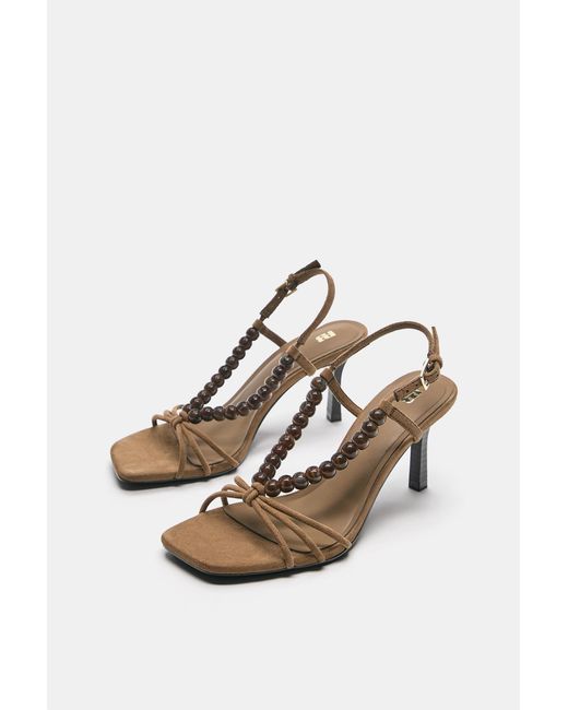 Pull&Bear Brown Absatzsandalen Mit Perlen